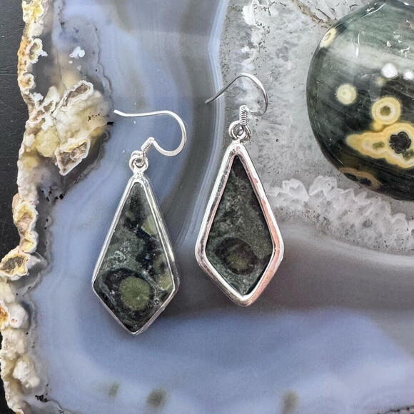 Sterling Silver Southwestern Style Kite Kambaba Jasper Dangle Earrings For Women - Picture 7 of 10